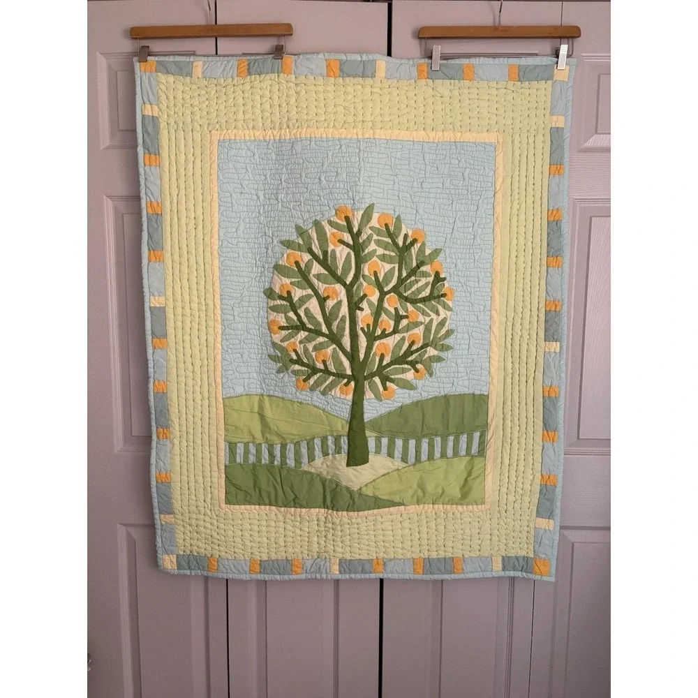 Crate and Barrel The Land of Nod Orange Tree Crib Toddler‎ Bed Quilt Patchwork